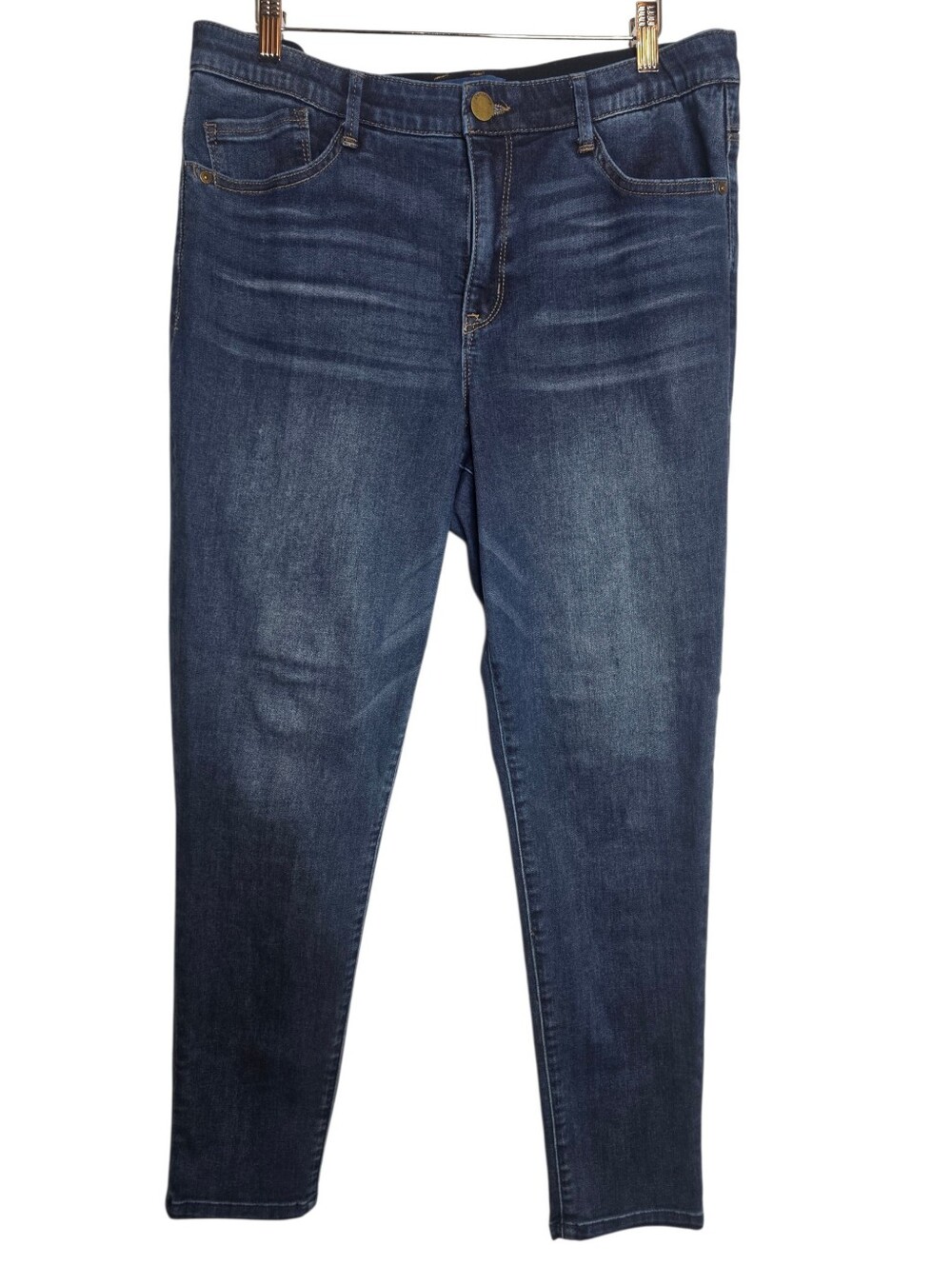 Democracy Women’s Medium Wash Blue Denim Skinny Jeans Stretch 5-Pocket Size 14
